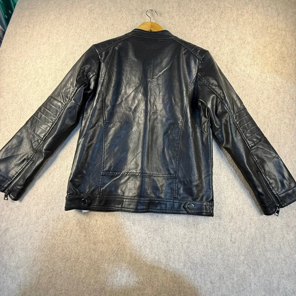 LJYH Boys Black Faux Leather Moto Jacket Cafe Racer Size 11-12 Years 150cm